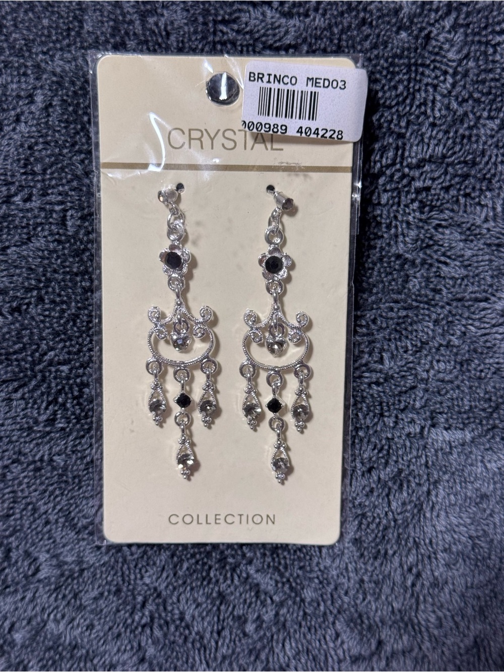 NWT Crystal Collection Silver Dangle Earrings with Black Accents
